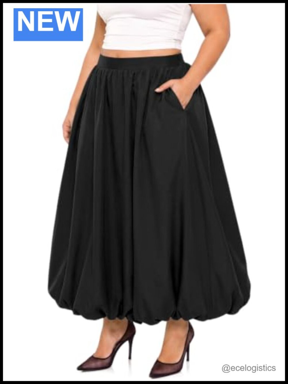 Plus Size Bubble Maxi Skirt Women Pockets Womens Flowy Skirt